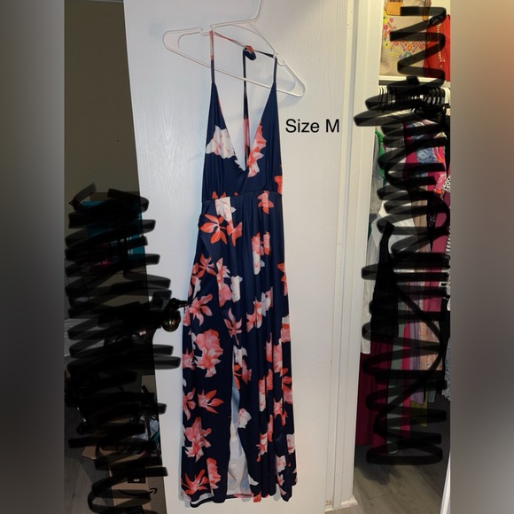Dresses & Skirts - Floral Maxi Dress - Navy and Pink